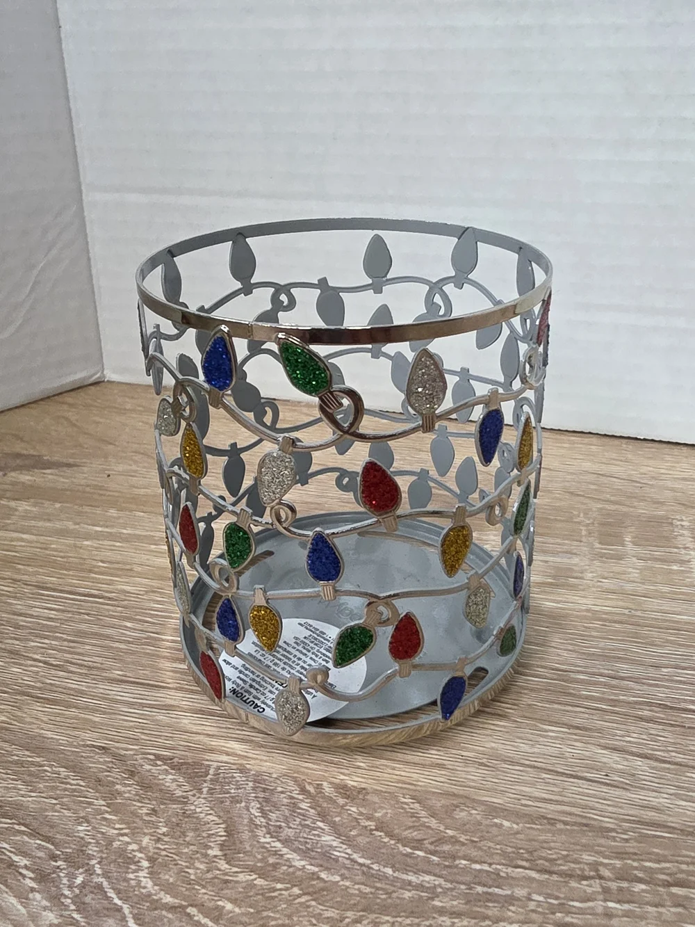 NEW Bath & Body Works Holiday Christmas Lights 3 Wick Candle Holder Silver